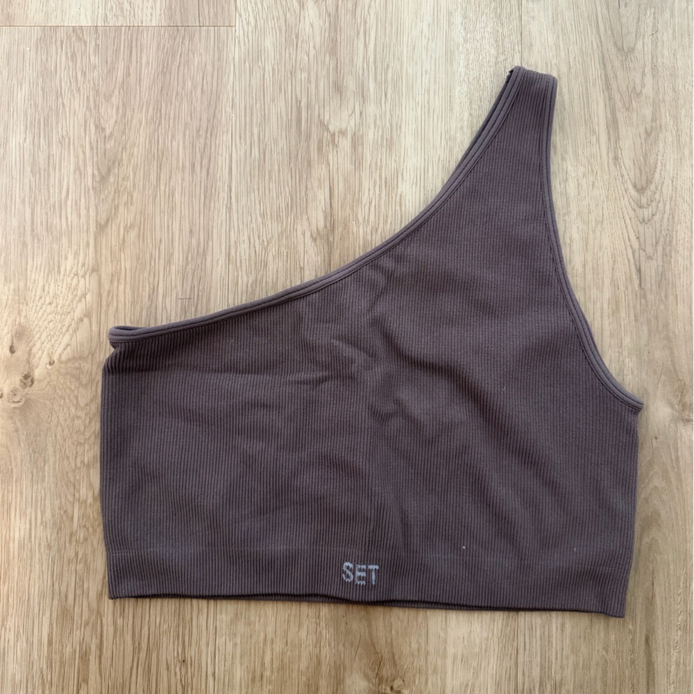 SET ACTIVE BROWN ONE SHOULDER BRA TOP - SIZE XL